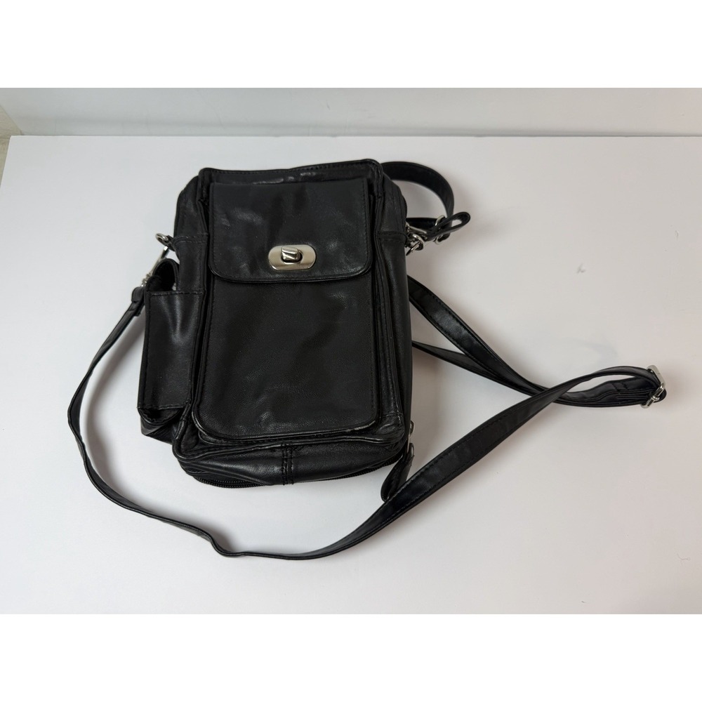 Wilson's Leather Crossbody Purse Wallet‎ Travel Organizer Black Vintage